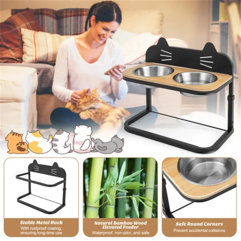 Pet Feeder With Adjustable Height Bowls For Cats And Small And Medium Dogs
