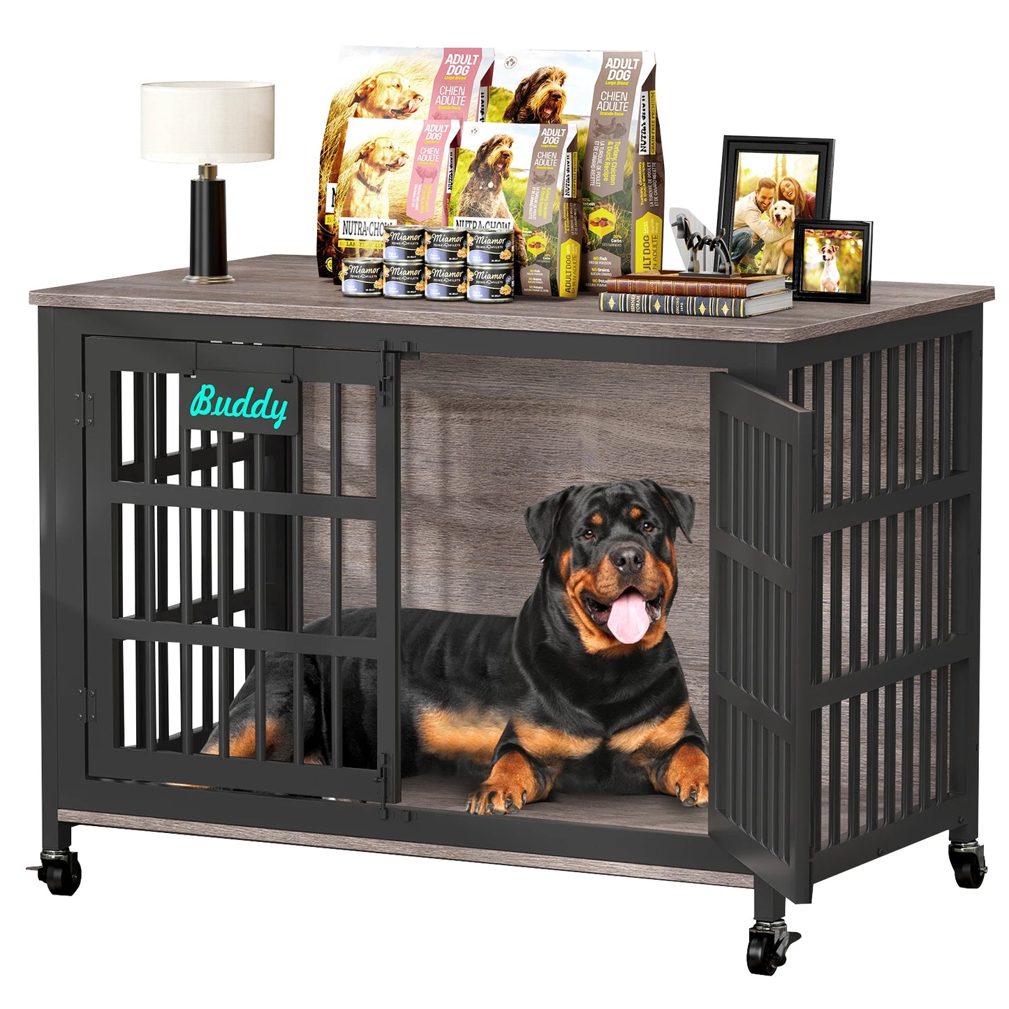 Heavy Duty Dog Crate Furniture With Casters Bedside Stand