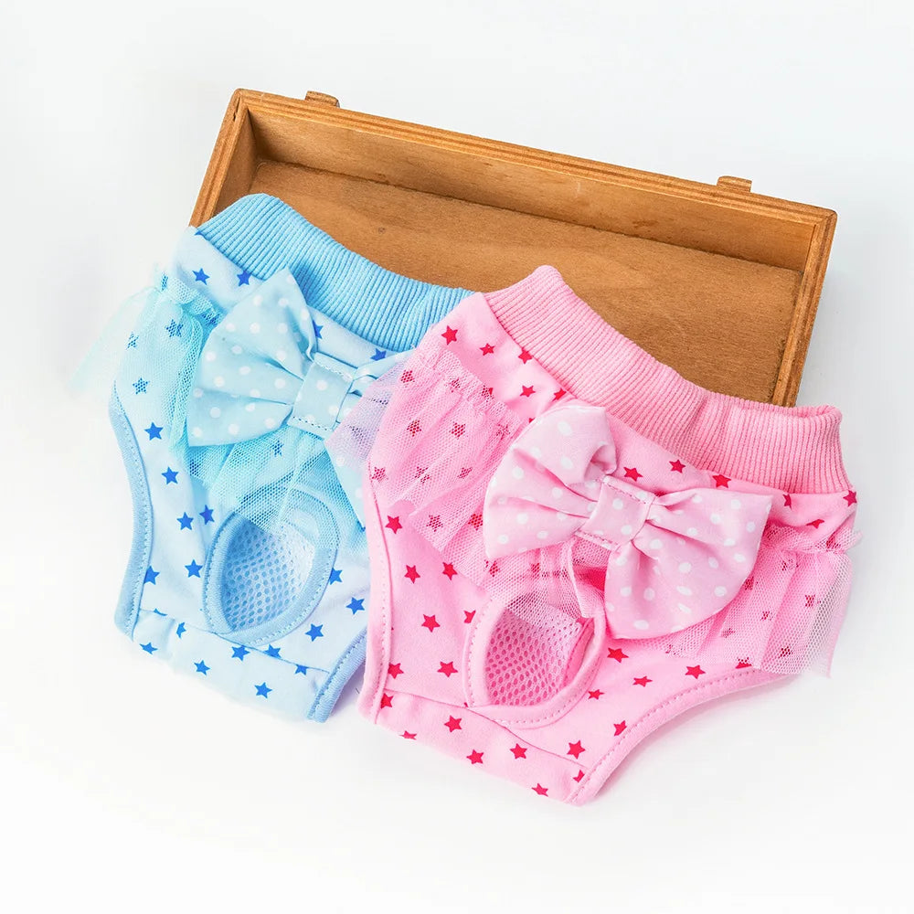 Cotton Washable Dog Panties With Princess Bow For Female Pets