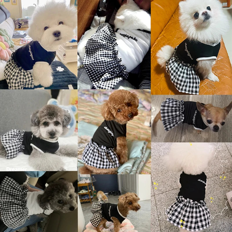 Summer Plaid Pet Dress For Small Dogs And Cats Breathable