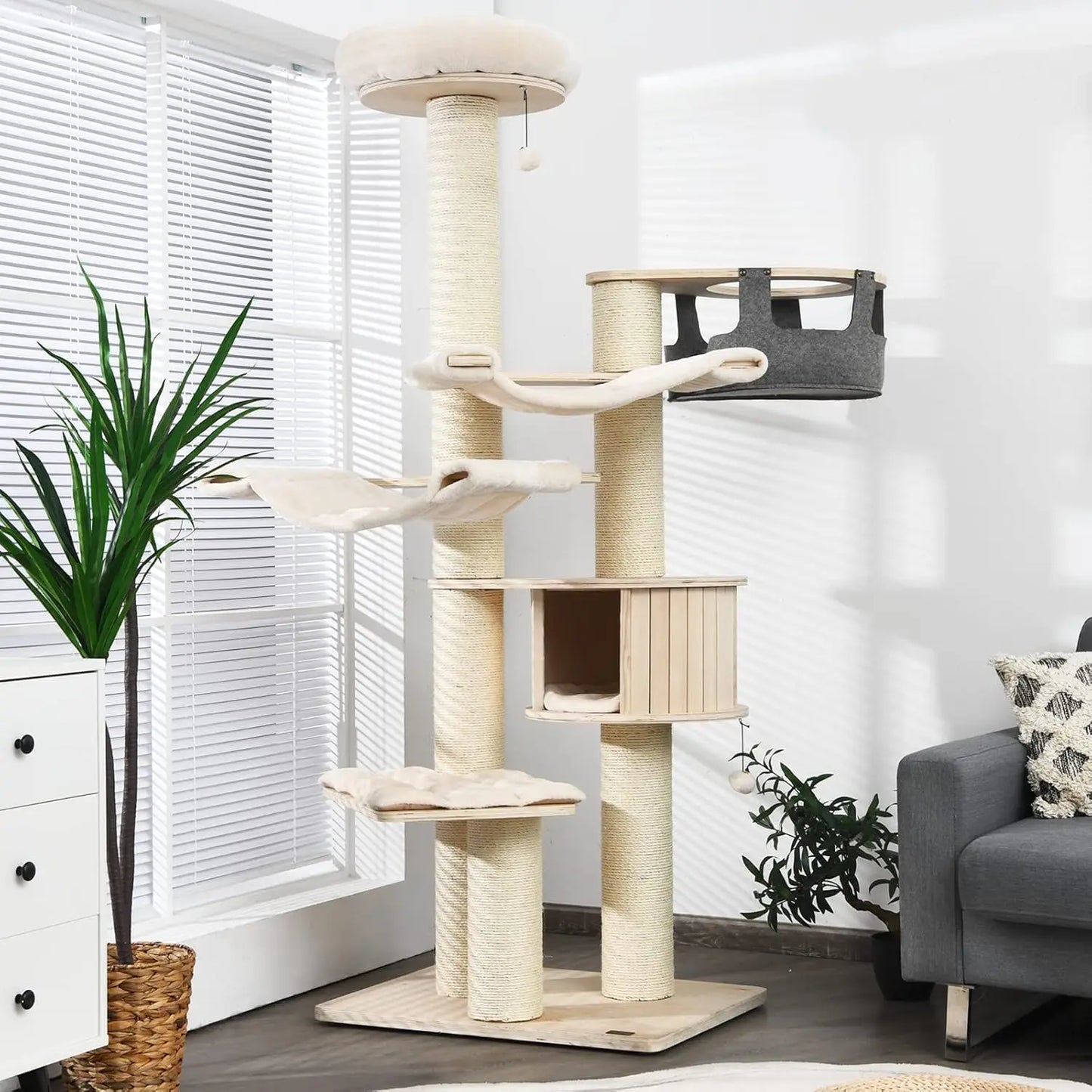 Large Cat Tree With Multi-Level Design Sisal Posts Hammocks Condo