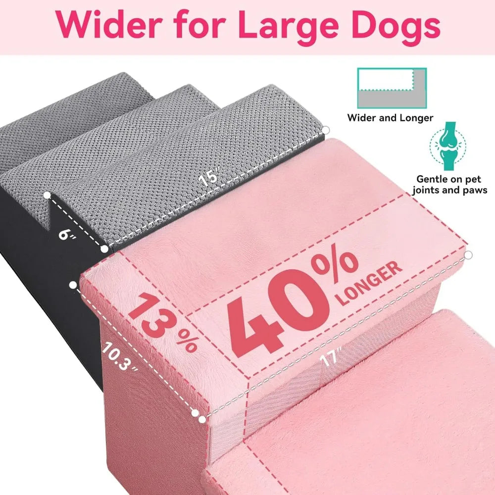Dog Stairs With Storage And Furry Lid 3 Step Foldable