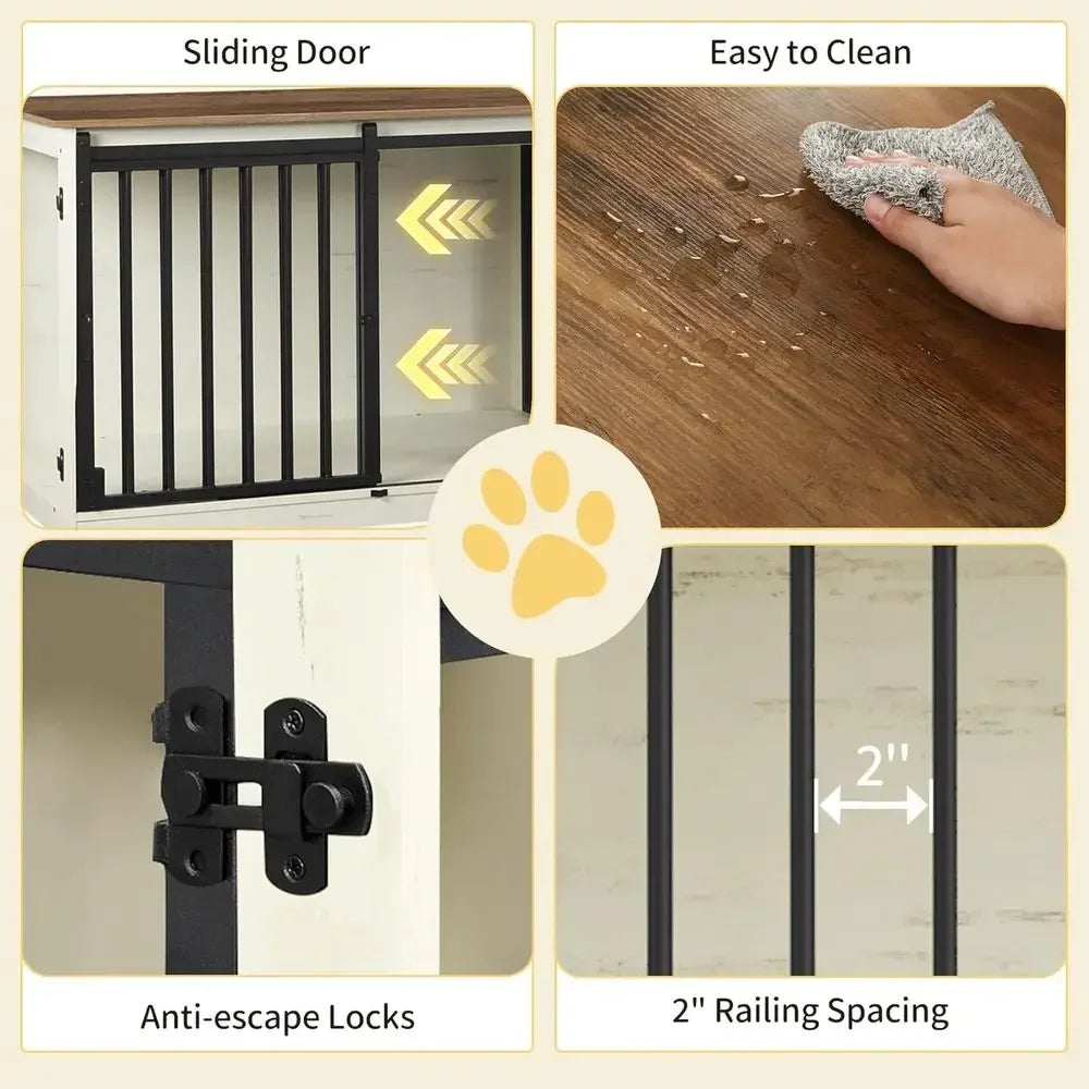 Double Dog Cage With Divider Barn Door Style Heavy Duty Wooden Kennel