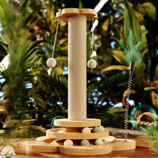 Indoor Sisal Cat Scratching Post With Ball Track Toy And Teasing Wand