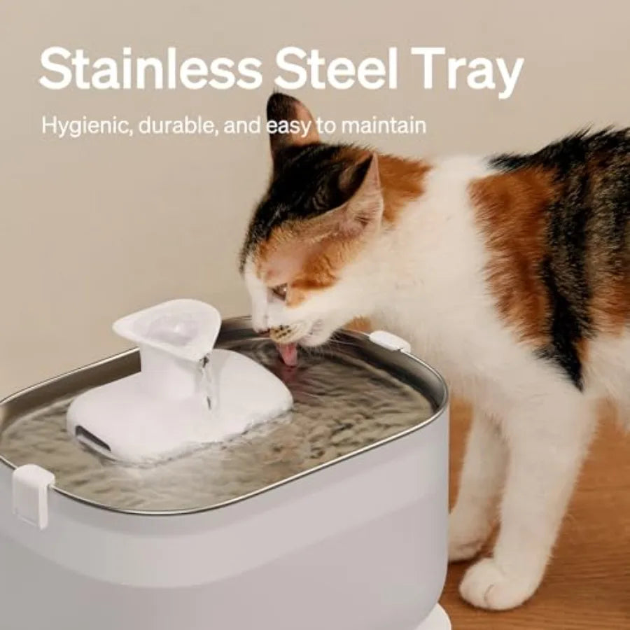 Cat Water Fountain Stainless Steel Tray Wireless Pump Ultra Quiet