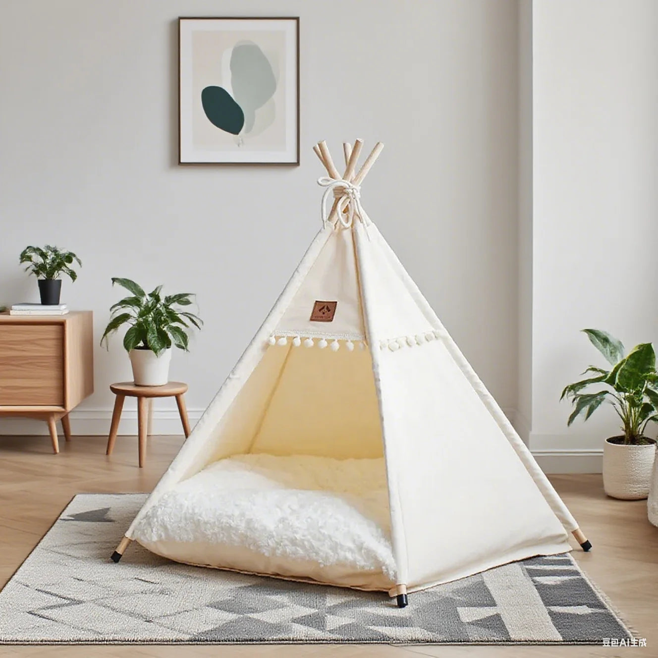 Cozy Dog Cat Teepee Pet Tent Bed With Plush Cushion