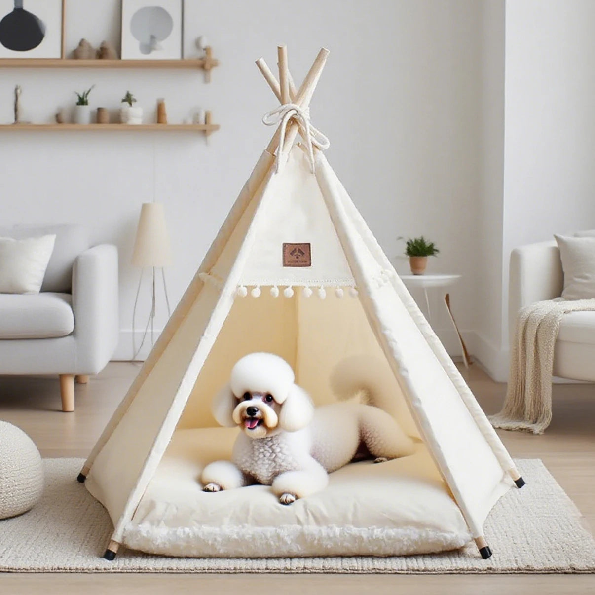 Cozy Dog Cat Teepee Pet Tent Bed With Plush Cushion