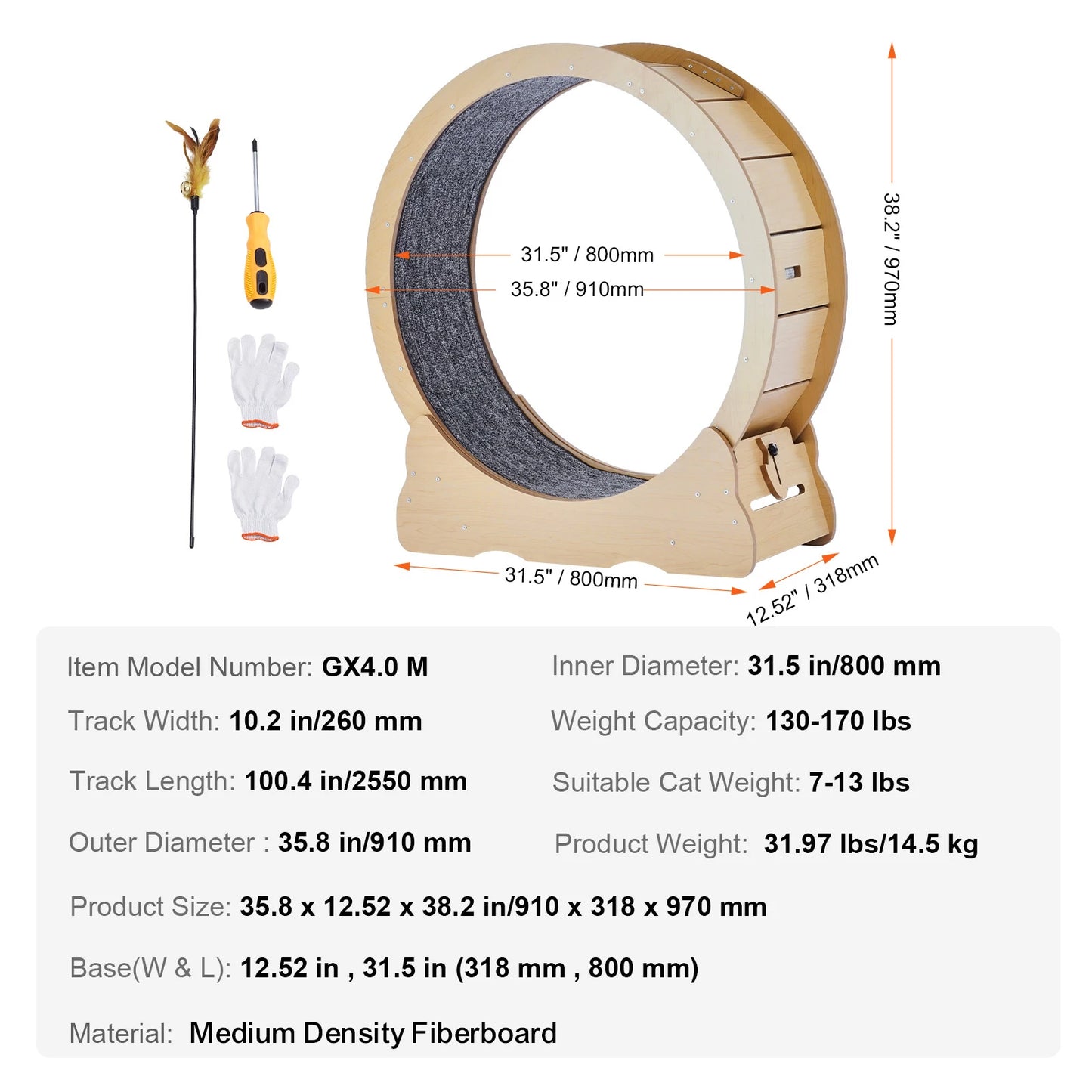 Wooden Cat Exercise Wheel For Indoor Cats Detachable Carpet Teaser