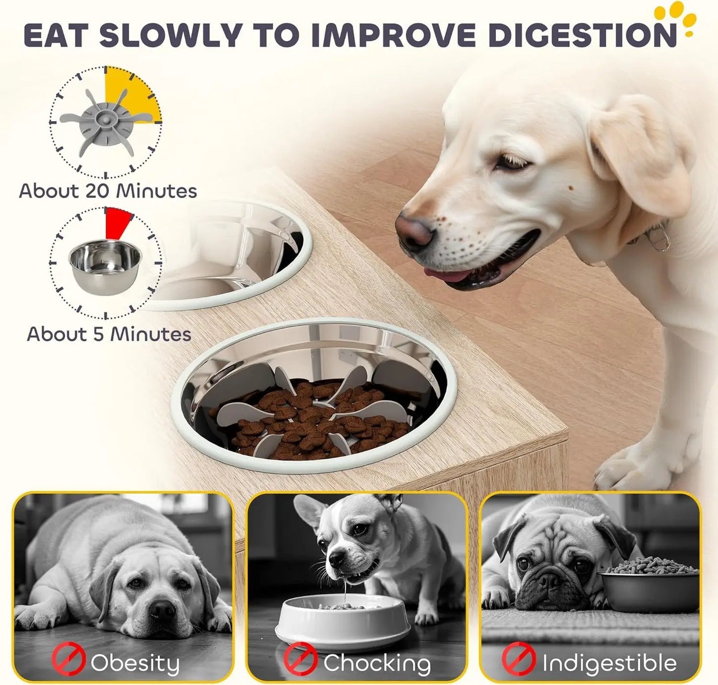 Elevated Dog Bowls With Storage Cabinet And Non Slip Stand