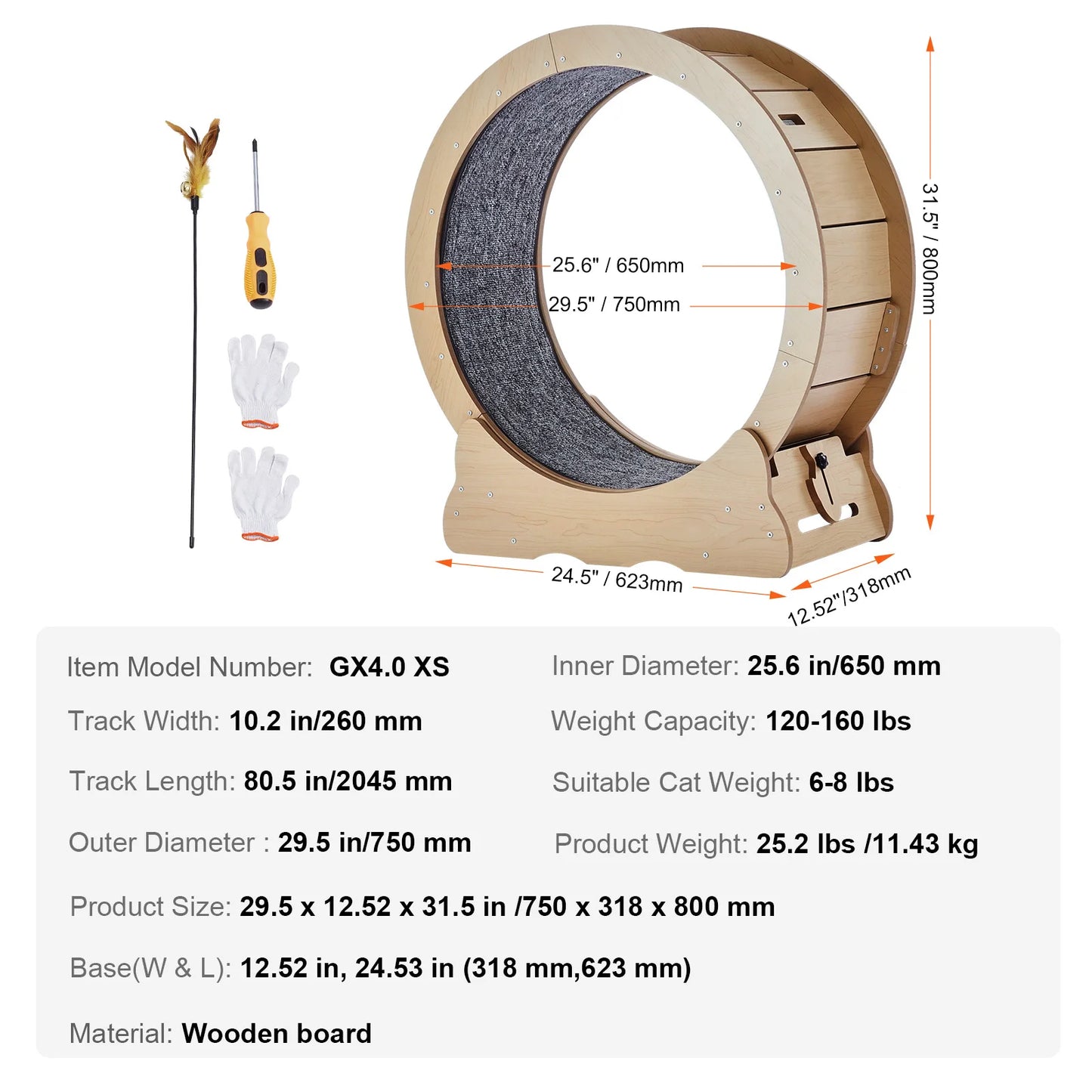 Wooden Cat Exercise Wheel For Indoor Cats Detachable Carpet Teaser