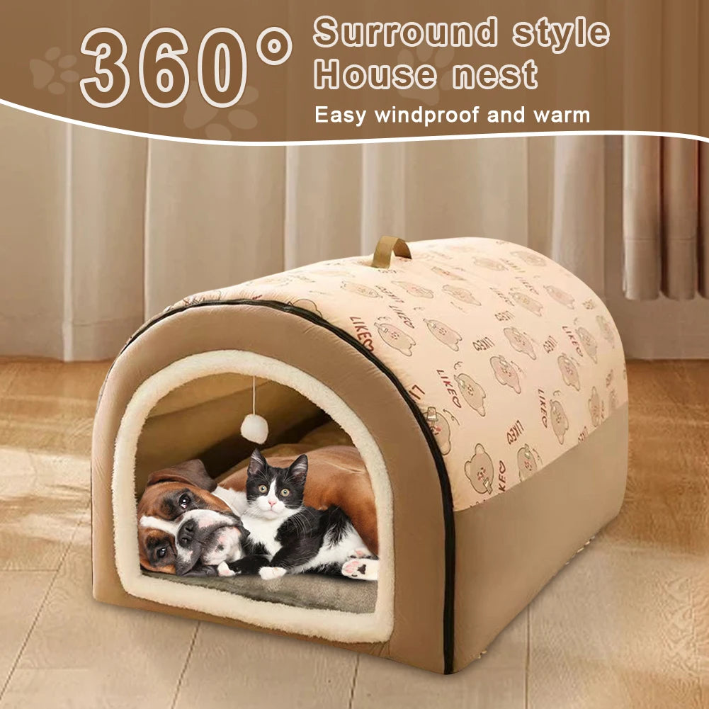 Warm Winter Pet House Mat With Detachable Cat Cave Bed