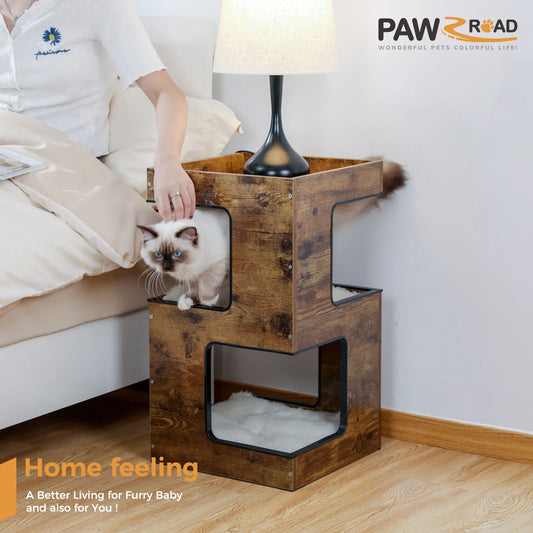 PAWZ Road Wood Cat Condo Tree Tower With Scratching Pad