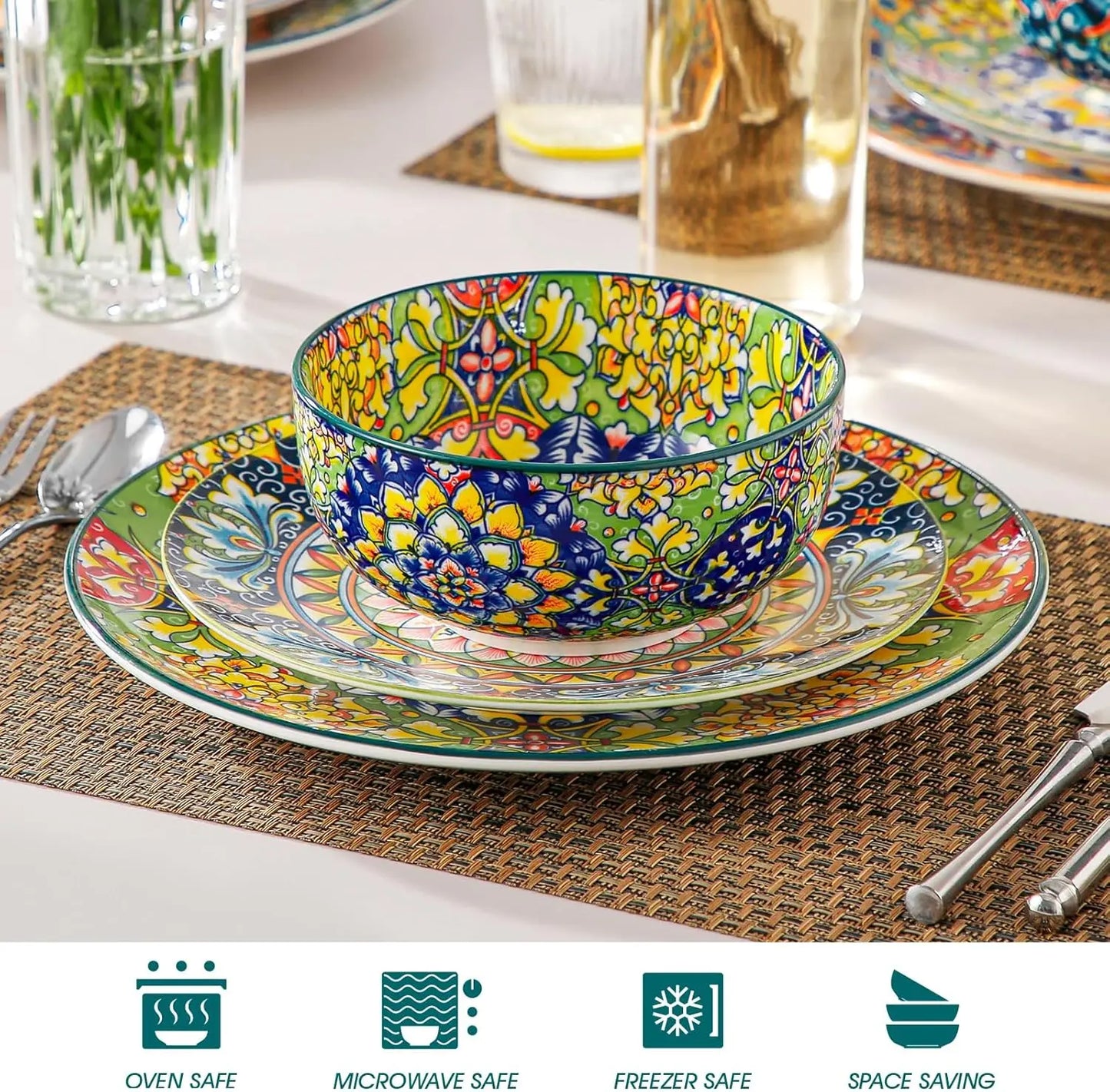Bohemian Ceramic Soup Bowls Set of Six Dishwasher Microwave Safe