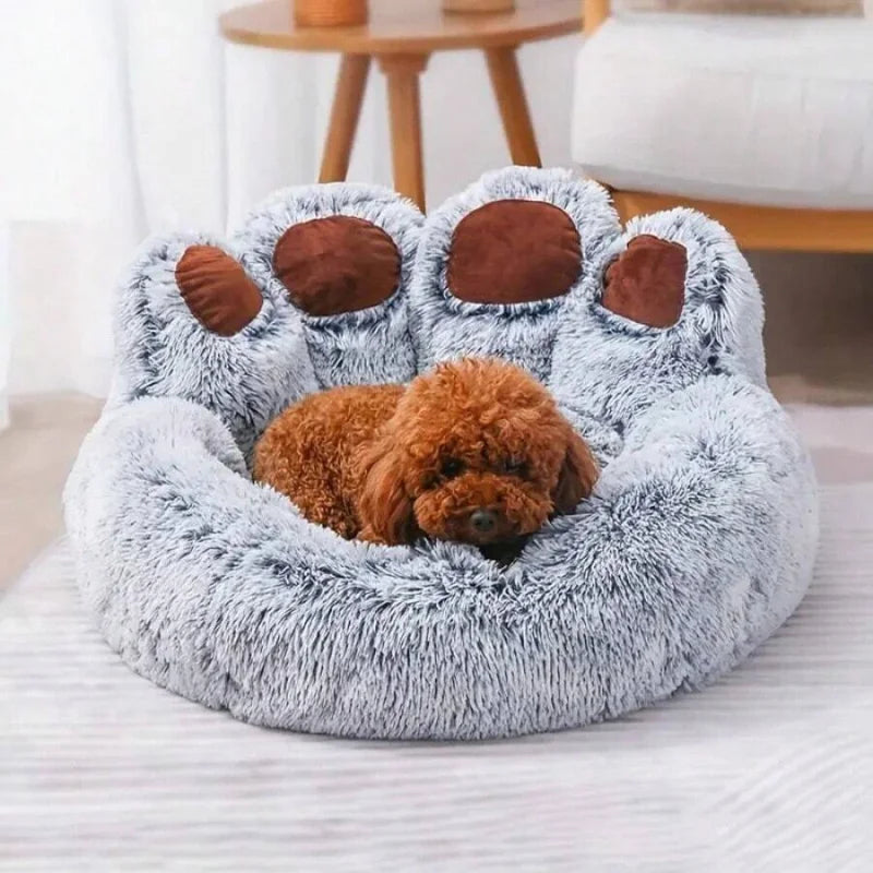Bear-Paw Themed Winter Pet Bed For Dogs And Cats Cozy