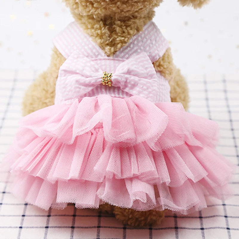 Dog Summer Dress Lace Stripe Skirt Pet Clothing