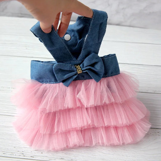 Dog Summer Dress Lace Stripe Skirt Pet Clothing