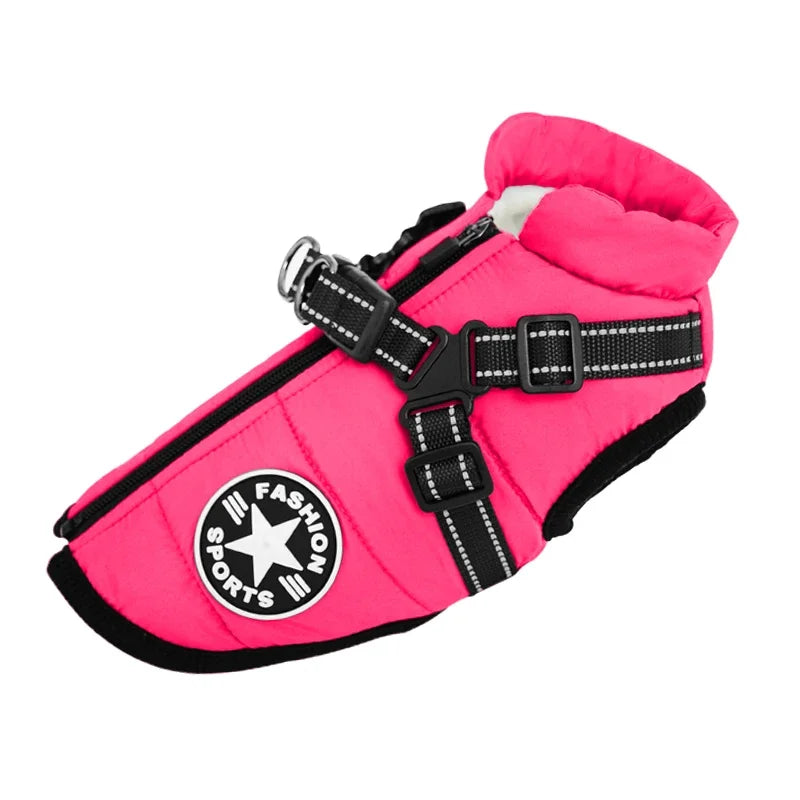 Winter Warm Dog Jacket With Harness Waterproof Coat For Large Breeds