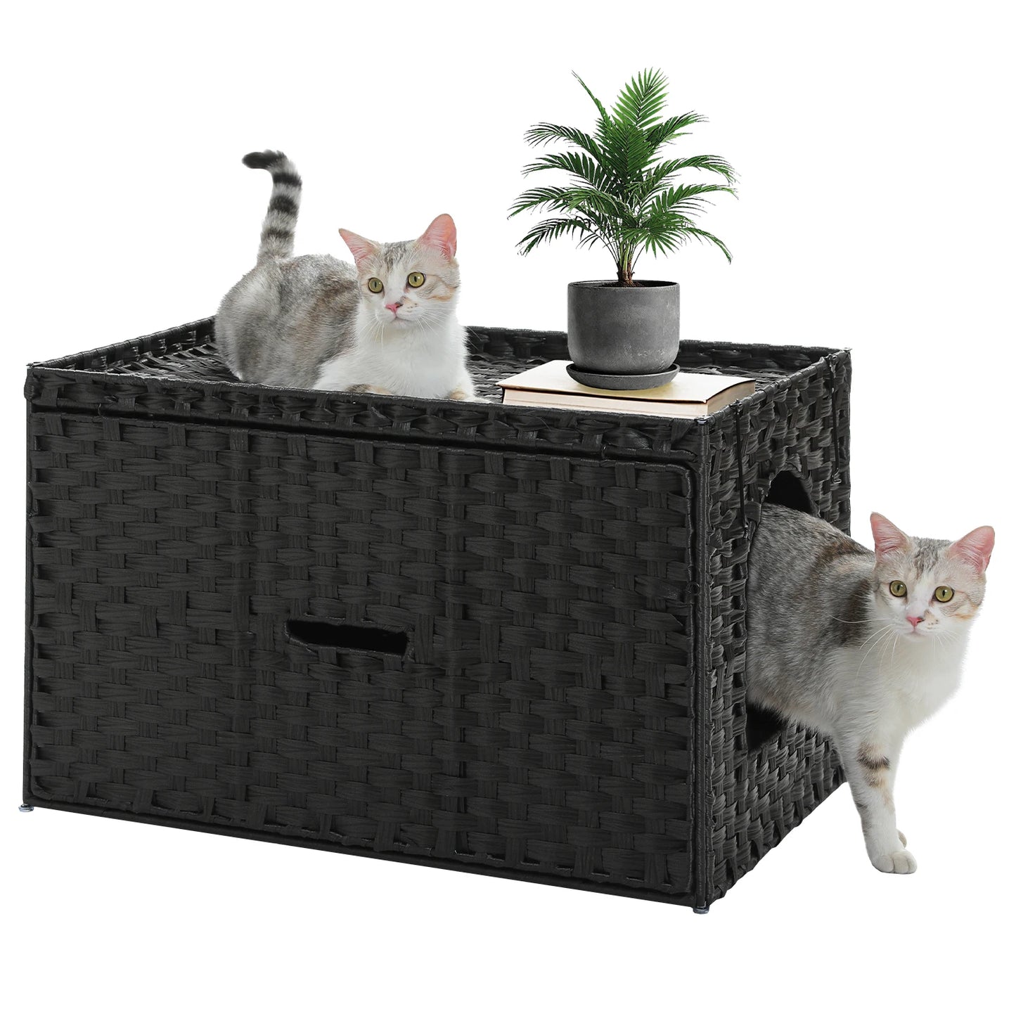 PEQULTICN Rattan Cat Litter Box Enclosure Taller Doorway FlipUp