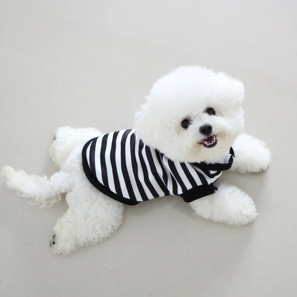 Autumn Winter Velvet Striped Dog And Cat Cardigan With Drawstring