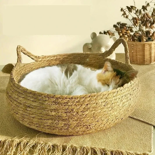 Lewencn Four Seasons Cat Nest Bed Handwoven Cotton Washable