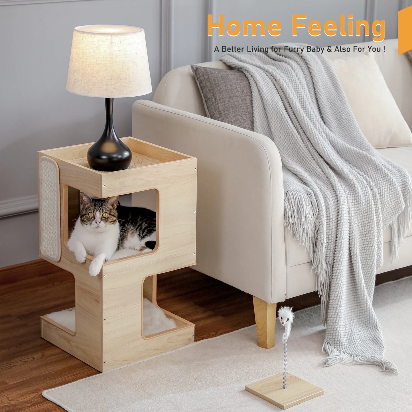 PAWZ Road Wood Cat Condo Tree Tower With Scratching Pad
