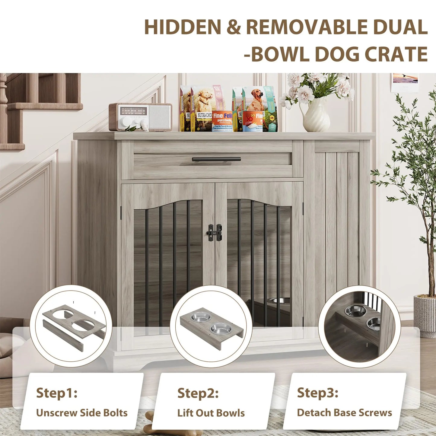 HiMISS Furniture Style Dog Crate Heavy Duty Kennel With Drawer