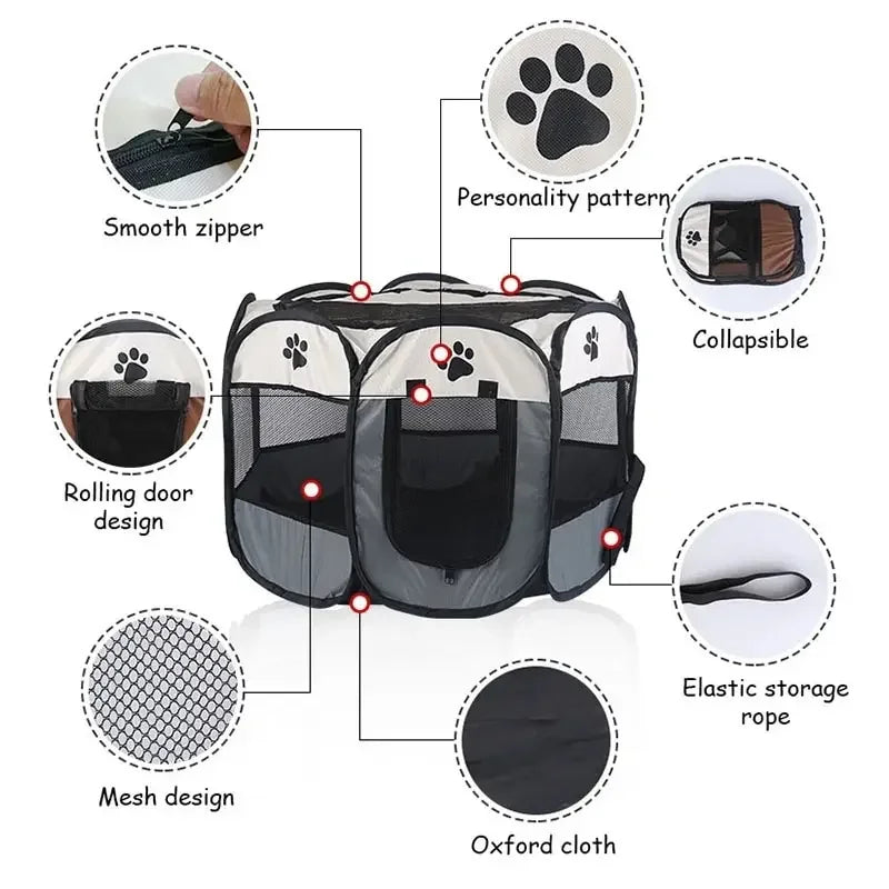 Portable Foldable Pet Tent Kennel Octagonal Shelter For Outdoor Use