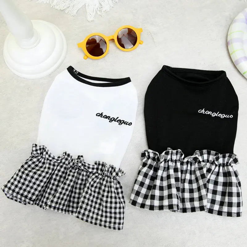 Summer Plaid Pet Dress For Small Dogs And Cats Breathable
