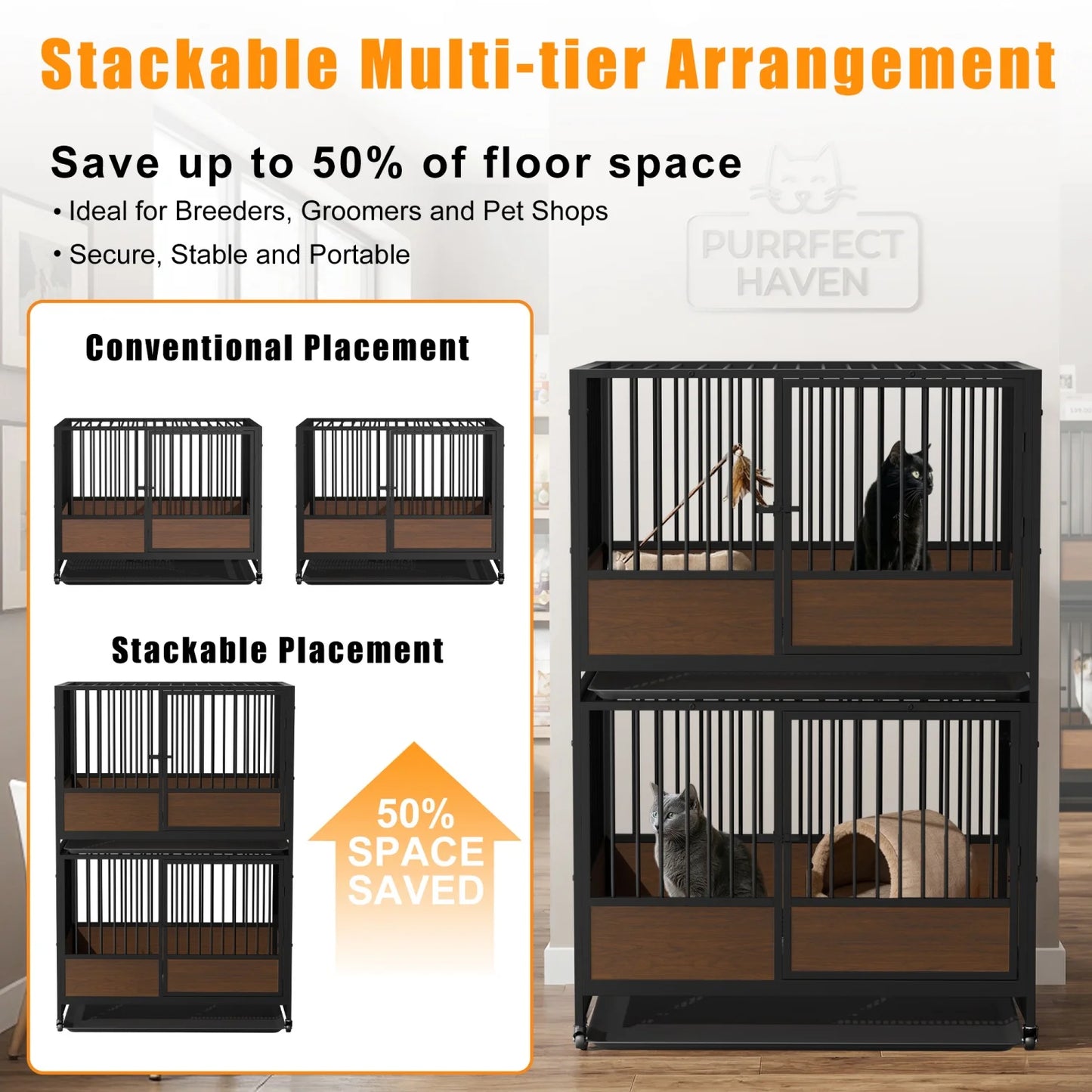 BINGOPAW Heavy Duty Rolling Dog Crate Cage 2 In 1