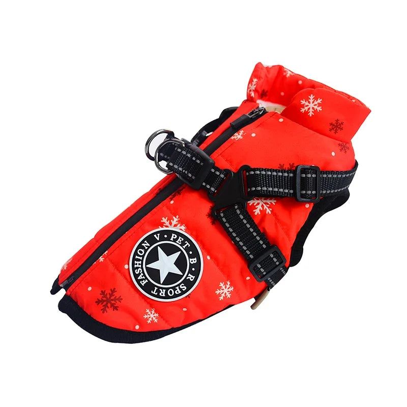 Winter Warm Dog Jacket With Harness Waterproof Coat For Large Breeds