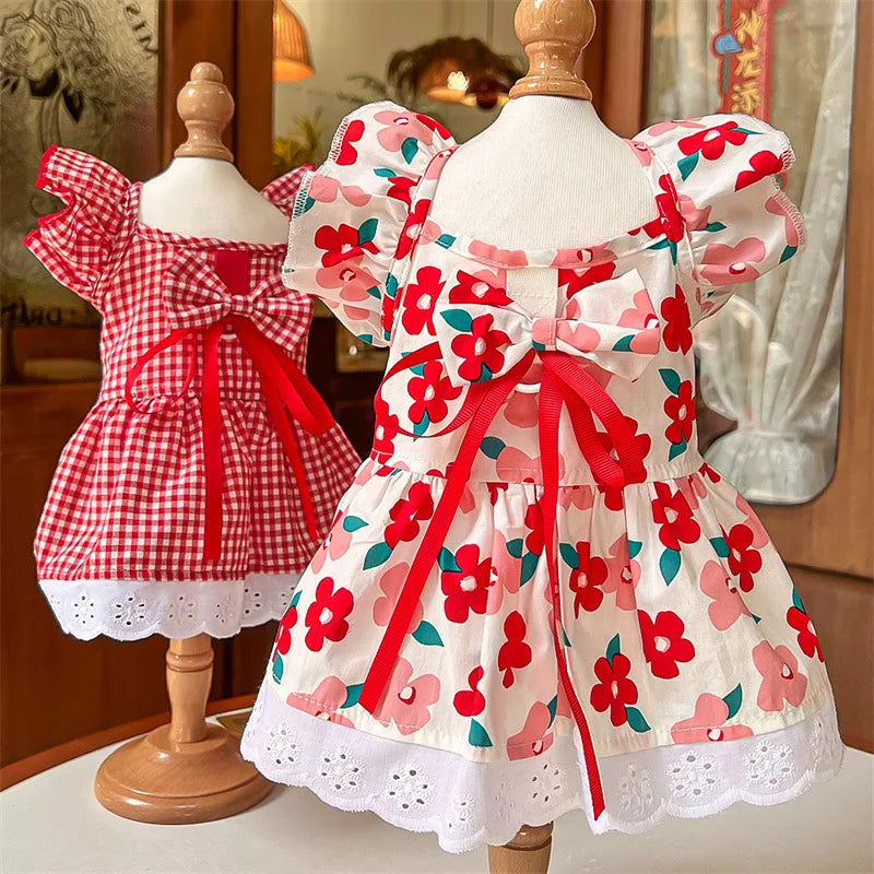 Floral Summer Dog Dress With Plaid Skirt