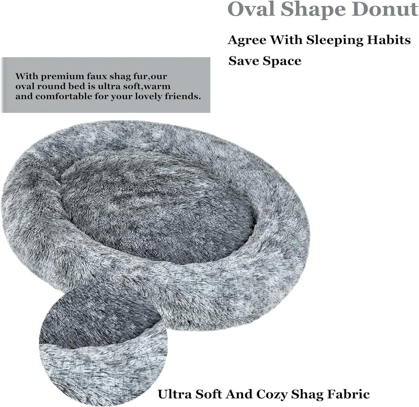 Oval Calming Donut Cuddler Bed Washable Faux Fur For Pets