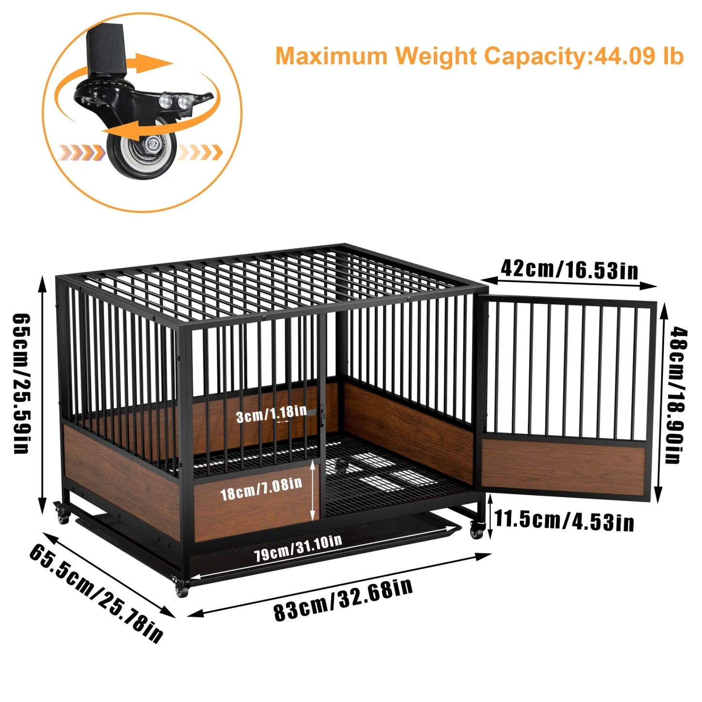 BINGOPAW Heavy Duty Rolling Dog Crate Cage 2 In 1