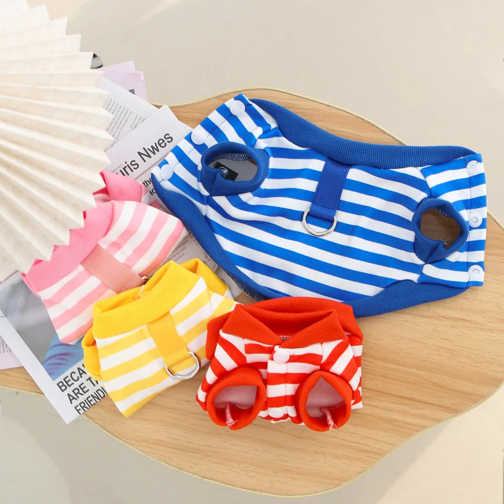 Autumn Winter Velvet Striped Dog And Cat Cardigan With Drawstring