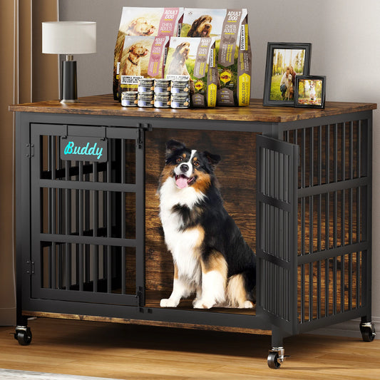 Heavy Duty Dog Crate Furniture With Casters Bedside Stand