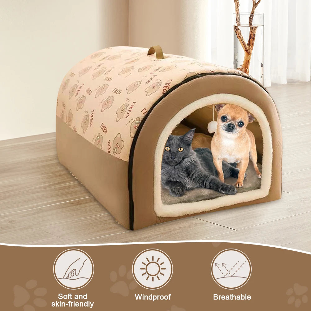 Warm Winter Pet House Mat With Detachable Cat Cave Bed