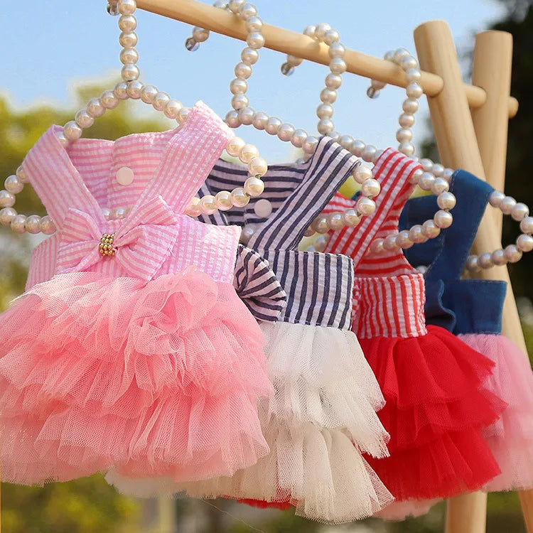 Dog Summer Dress Lace Stripe Skirt Pet Clothing