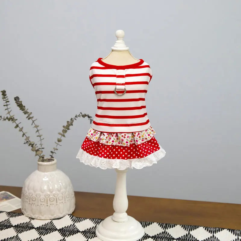 Summer Strawberry Print Bowknot Pet Dress For Cats And Dogs
