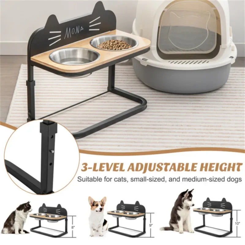 Pet Feeder With Adjustable Height Bowls For Cats And Small And Medium Dogs