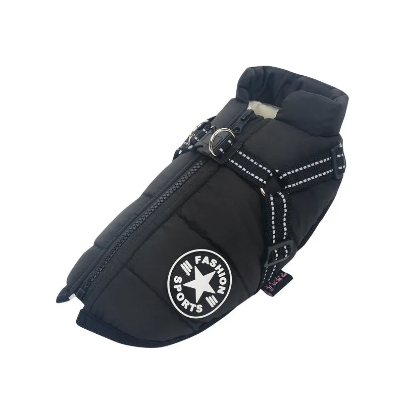 Winter Warm Dog Jacket With Harness Waterproof Coat For Large Breeds