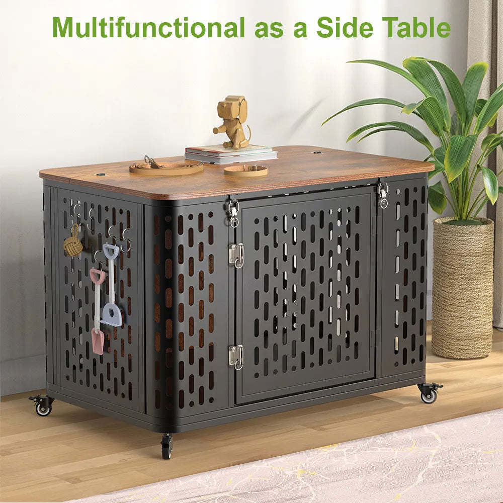 ONBRILL Dog Crate Pet Furniture Kennel With Cushion And Wheels