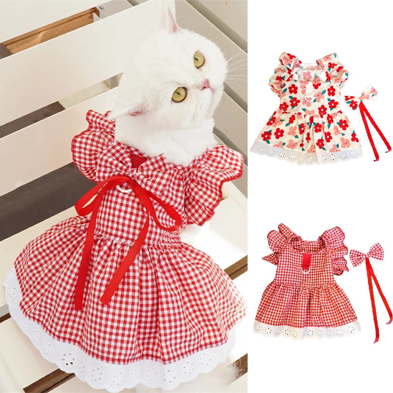 Floral Summer Dog Dress With Plaid Skirt