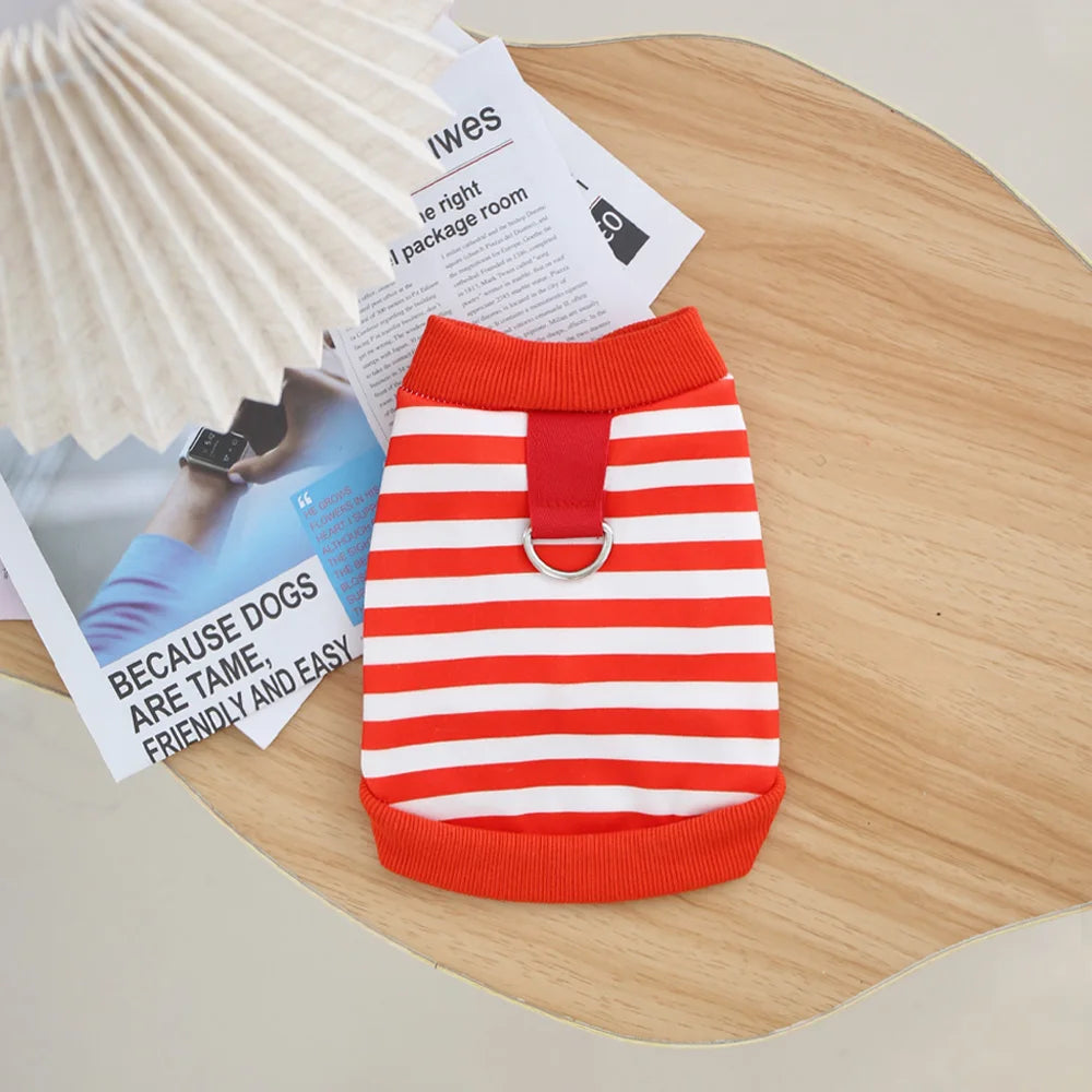 Autumn Winter Velvet Striped Dog And Cat Cardigan With Drawstring