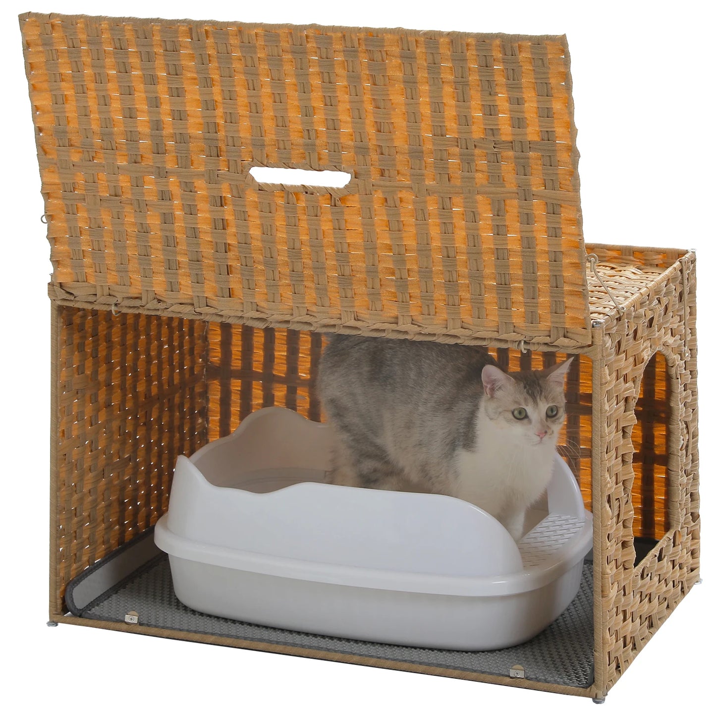 PEQULTICN Rattan Cat Litter Box Enclosure Taller Doorway FlipUp