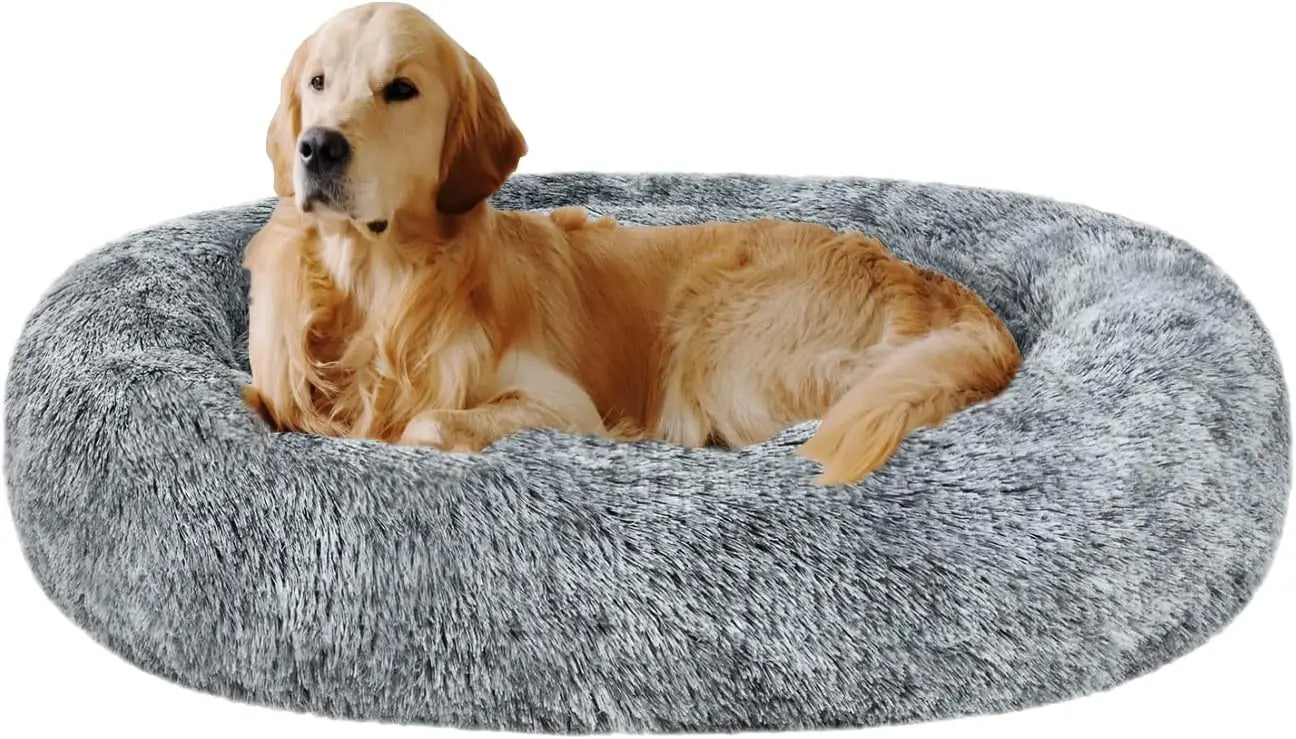 Oval Calming Donut Cuddler Bed Washable Faux Fur For Pets
