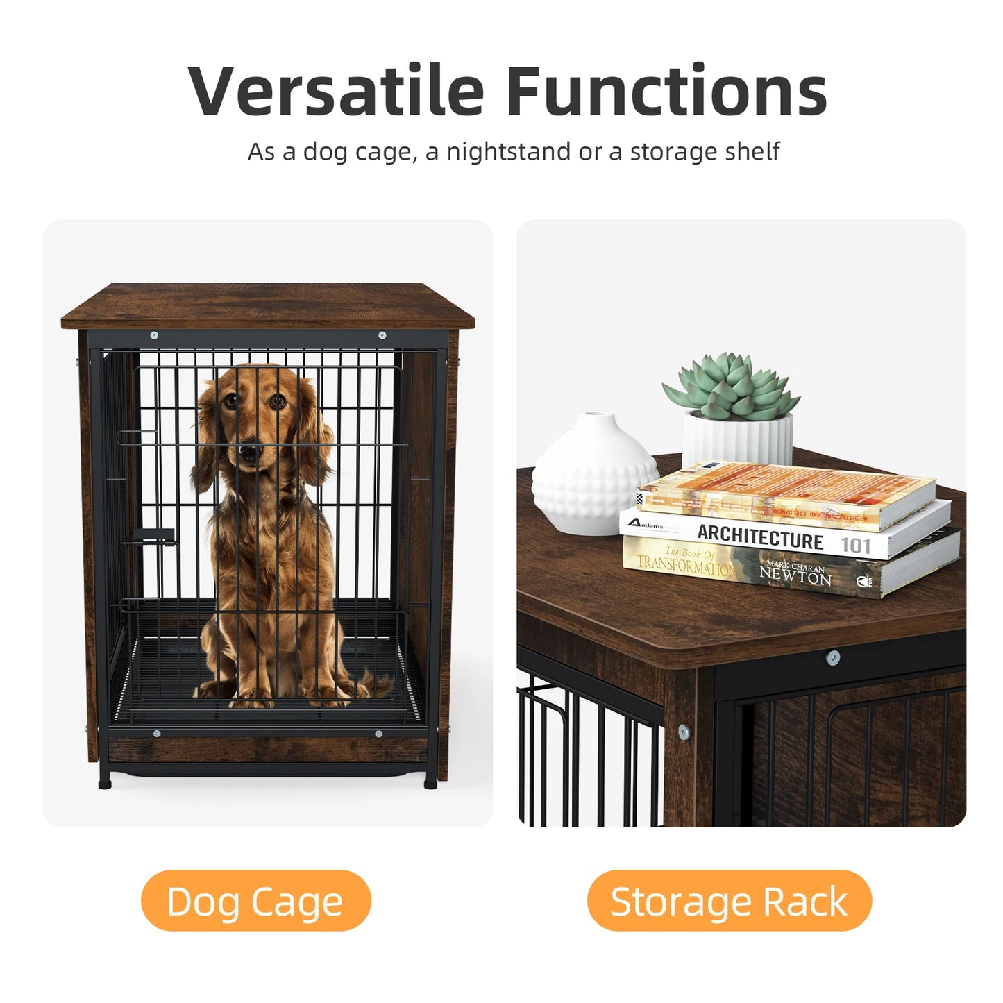 BINGOPAW Pet Cage Kennel End Table With Removable Tray