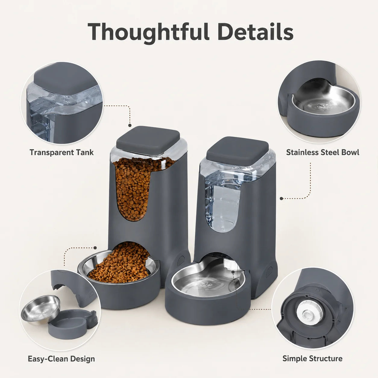 Automatic Pet Feeder and Water Dispenser With Stainless Steel Bowls
