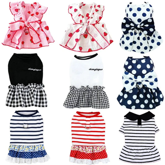 Summer Strawberry Print Bowknot Pet Dress For Cats And Dogs