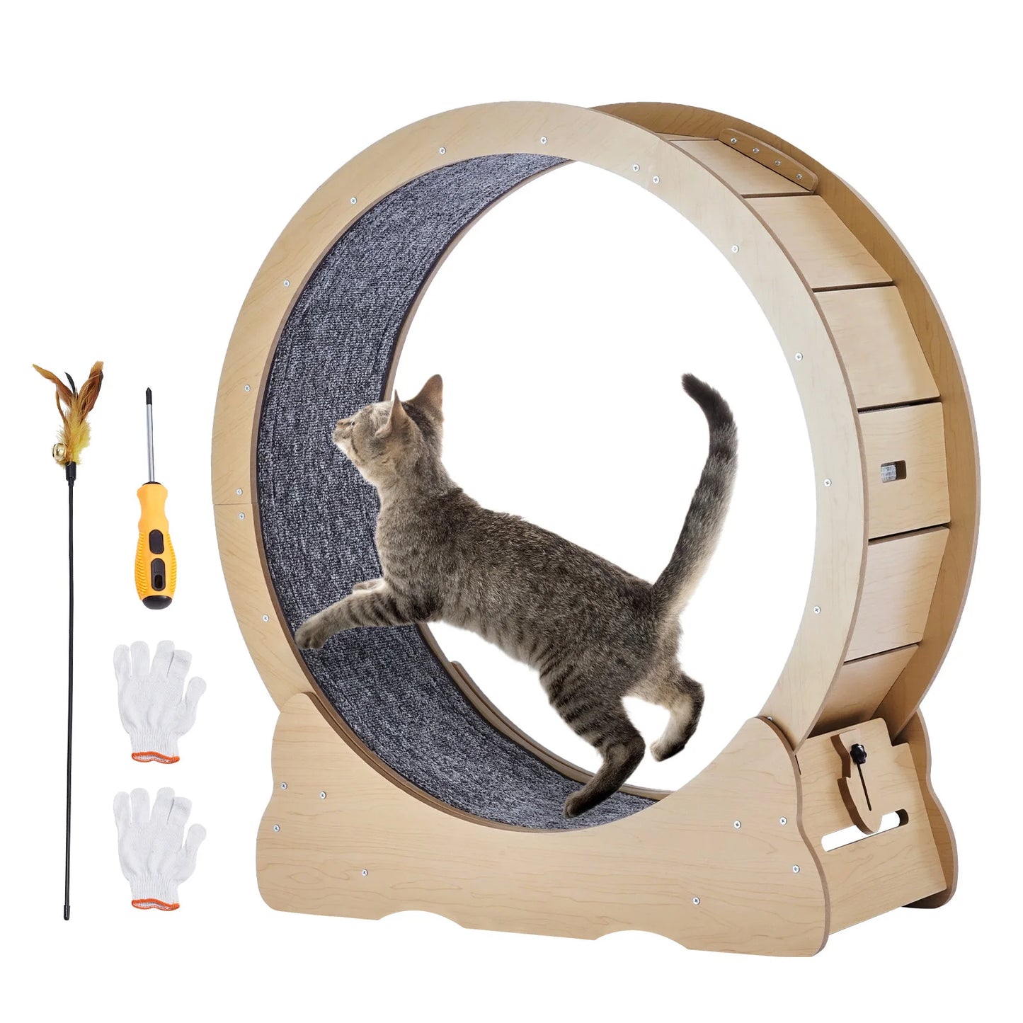 SucceBuy Wooden Cat Exercise Wheel For Indoor Running