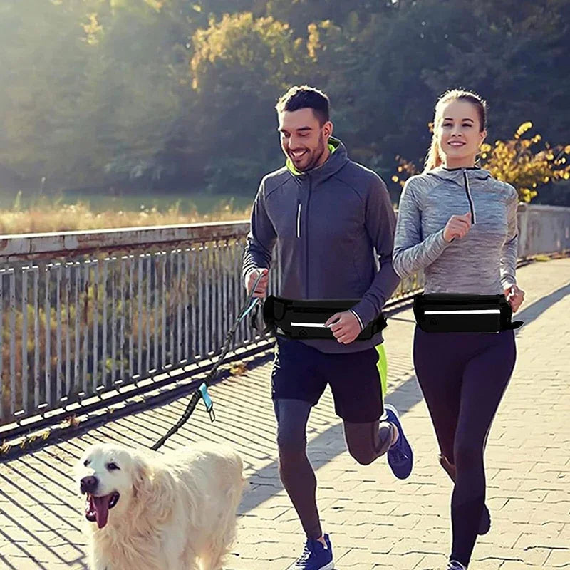 Hands Free Reflective Dog Leash With Waist Bag Retractable Belt